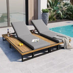 Outdoor Chaise Lounge Chair Set of 1/2, Patio Sun Loungers Reclinings with Wood Side Table and 5-Position Adjustable Backrest