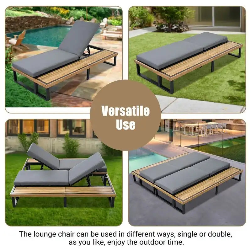 Outdoor Chaise Lounge Chair Set of 1/2, Patio Sun Loungers Reclinings with Wood Side Table and 5-Position Adjustable Backrest