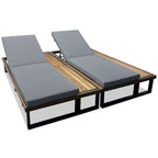 Outdoor Chaise Lounge Chair Set of 1/2, Patio Sun Loungers Reclinings with Wood Side Table and 5-Position Adjustable Backrest