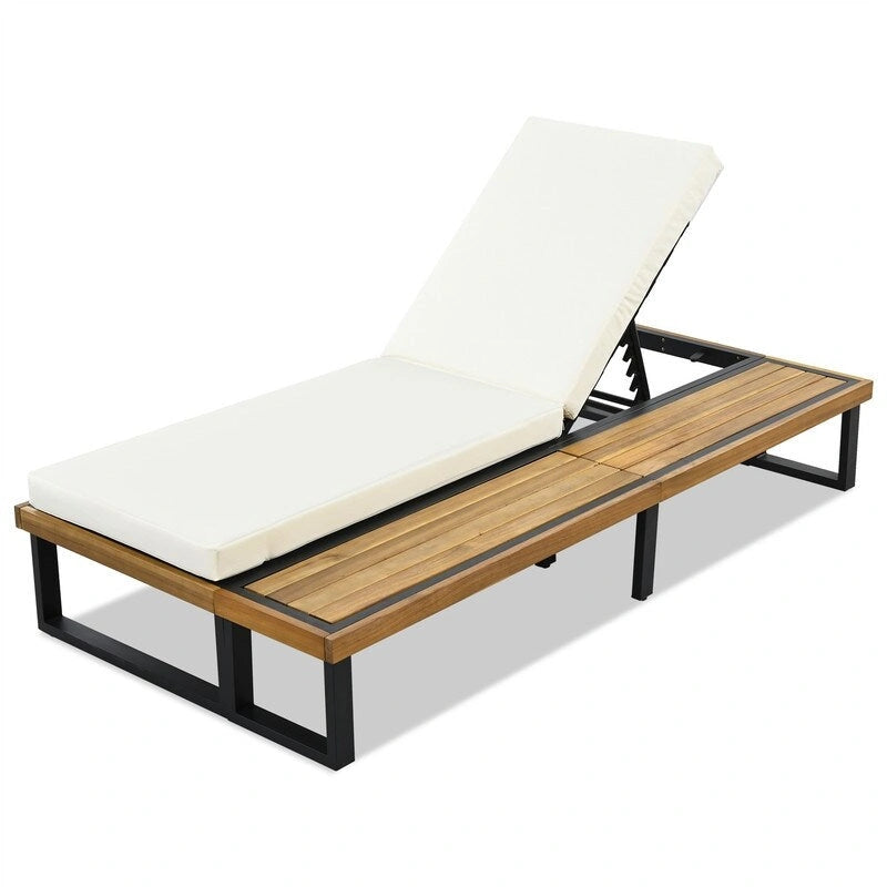 Outdoor Chaise Lounge Chair Set of 1/2, Patio Sun Loungers Reclinings with Wood Side Table and 5-Position Adjustable Backrest
