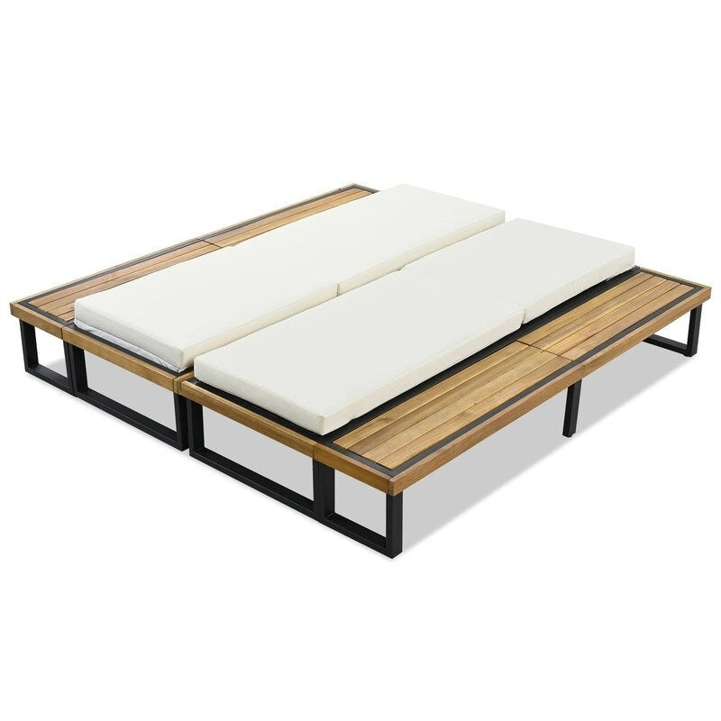 Outdoor Chaise Lounge Chair Set of 1/2, Patio Sun Loungers Reclinings with Wood Side Table and 5-Position Adjustable Backrest