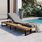 Outdoor Chaise Lounge Chair Set of 1/2, Patio Sun Loungers Reclinings with Wood Side Table and 5-Position Adjustable Backrest