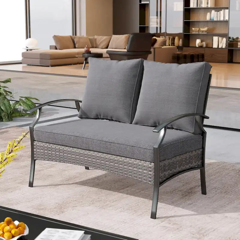 Outdoor Patio All-Weather Wicker Loveseat with Cushions