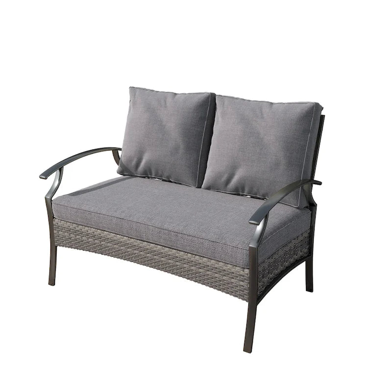 Uixe Outdoor Patio All-Weather Wicker Loveseat with Cushions