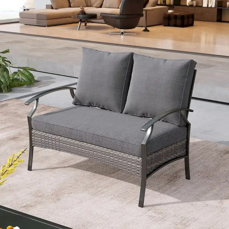 Uixe Outdoor Patio All-Weather Wicker Loveseat with Cushions