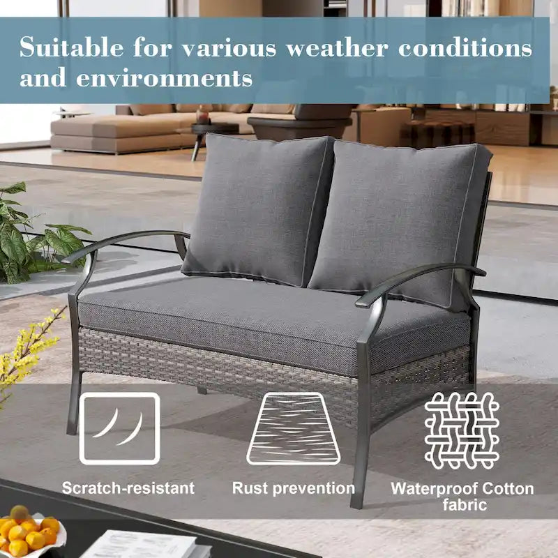 Uixe Outdoor Patio All-Weather Wicker Loveseat with Cushions