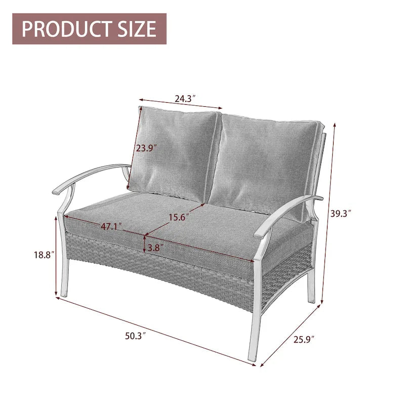 Uixe Outdoor Patio All-Weather Wicker Loveseat with Cushions