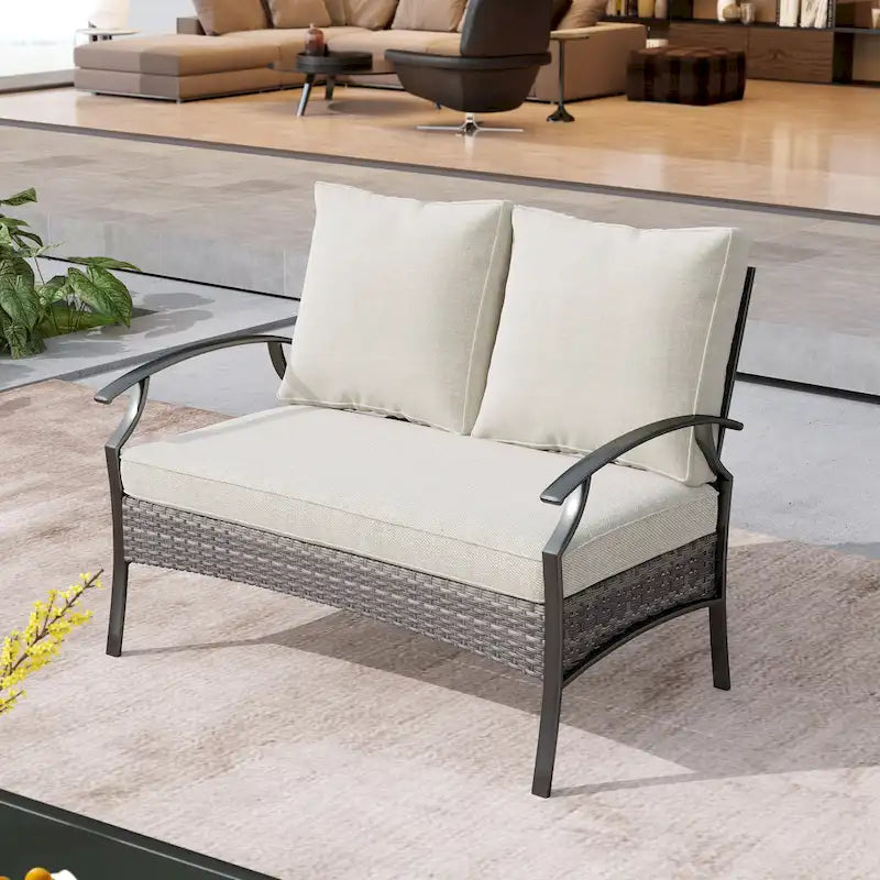Outdoor Patio All-Weather Wicker Loveseat with Cushions