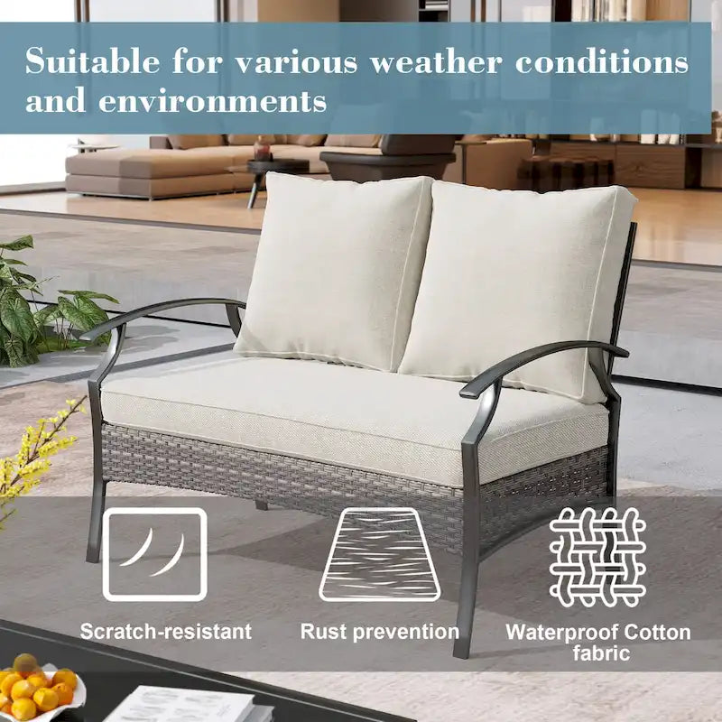 Outdoor Patio All-Weather Wicker Loveseat with Cushions