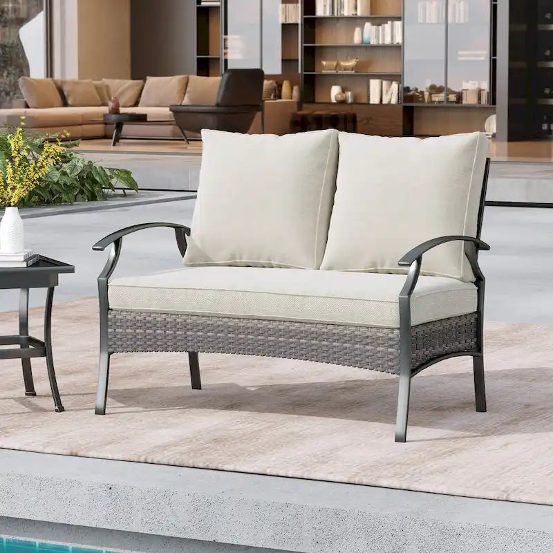 Outdoor Patio All-Weather Wicker Loveseat with Cushions