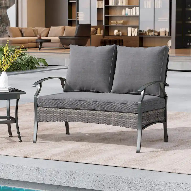 Outdoor Patio All-Weather Wicker Loveseat with Cushions
