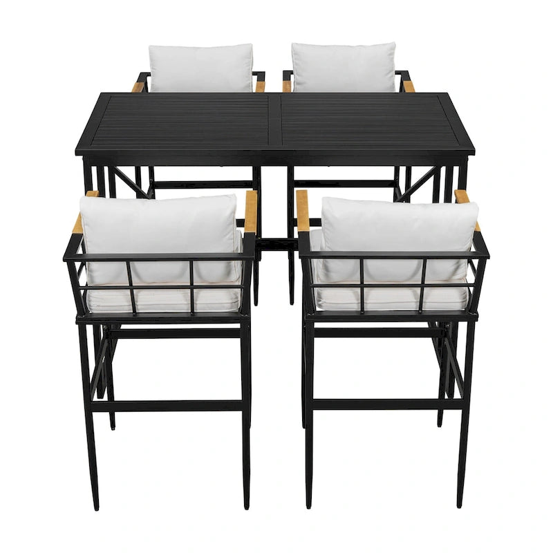 5-Piece Iron Outdoor Dining Set with Acacia Wood Armrest Suitable For Patio, Balcony Or Backyard - N/A