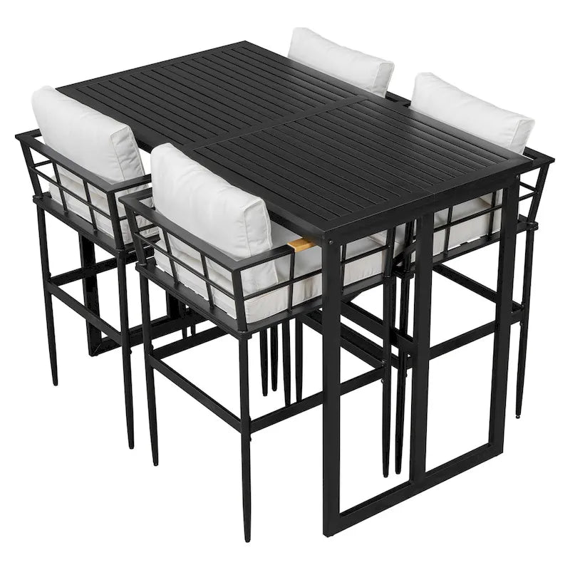 5-Piece Iron Outdoor Dining Set with Acacia Wood Armrest Suitable For Patio, Balcony Or Backyard - N/A