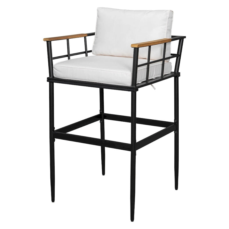 5-Piece Iron Outdoor Dining Set with Acacia Wood Armrest Suitable For Patio, Balcony Or Backyard - N/A