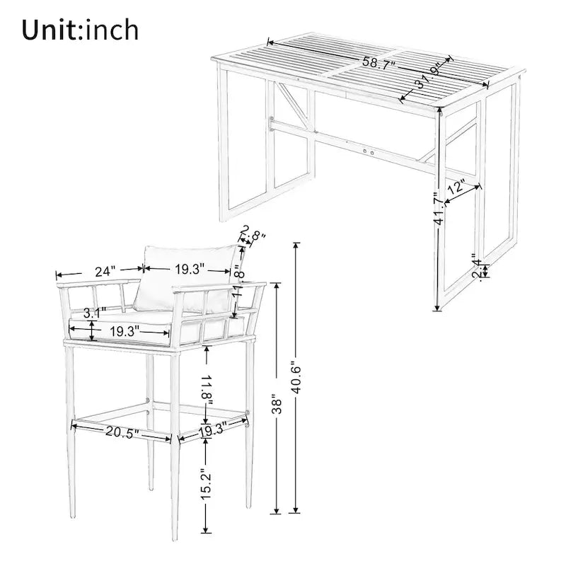 5-Piece Iron Outdoor Dining Set with Acacia Wood Armrest Suitable For Patio, Balcony Or Backyard - N/A
