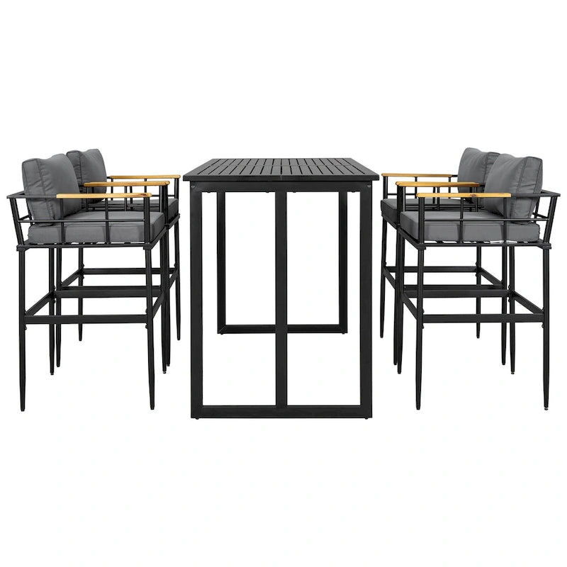 5-Piece Iron Outdoor Dining Set with Acacia Wood Armrest Suitable For Patio, Balcony Or Backyard - N/A
