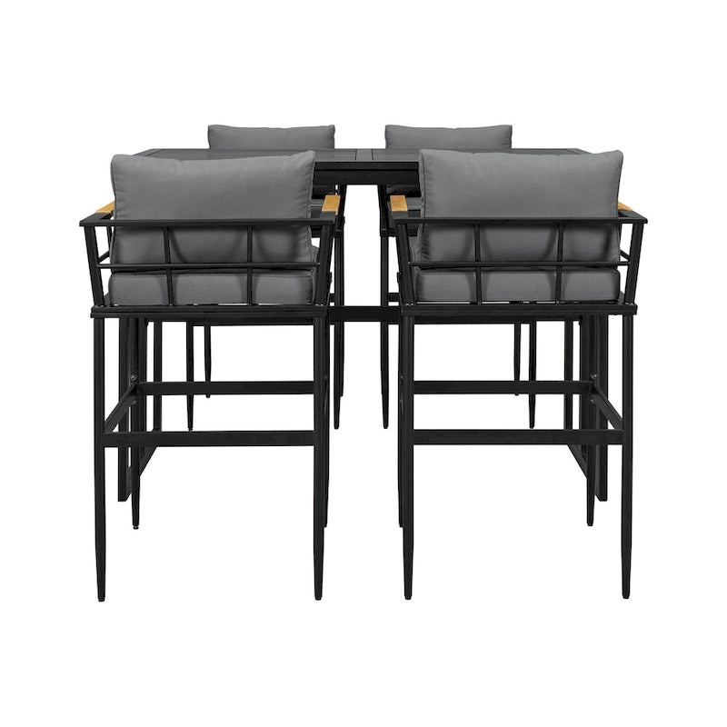 5-Piece Iron Outdoor Dining Set with Acacia Wood Armrest Suitable For Patio, Balcony Or Backyard - N/A