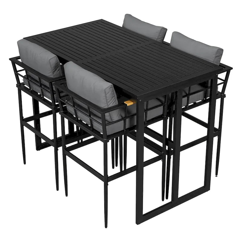 5-Piece Iron Outdoor Dining Set with Acacia Wood Armrest Suitable For Patio, Balcony Or Backyard - N/A