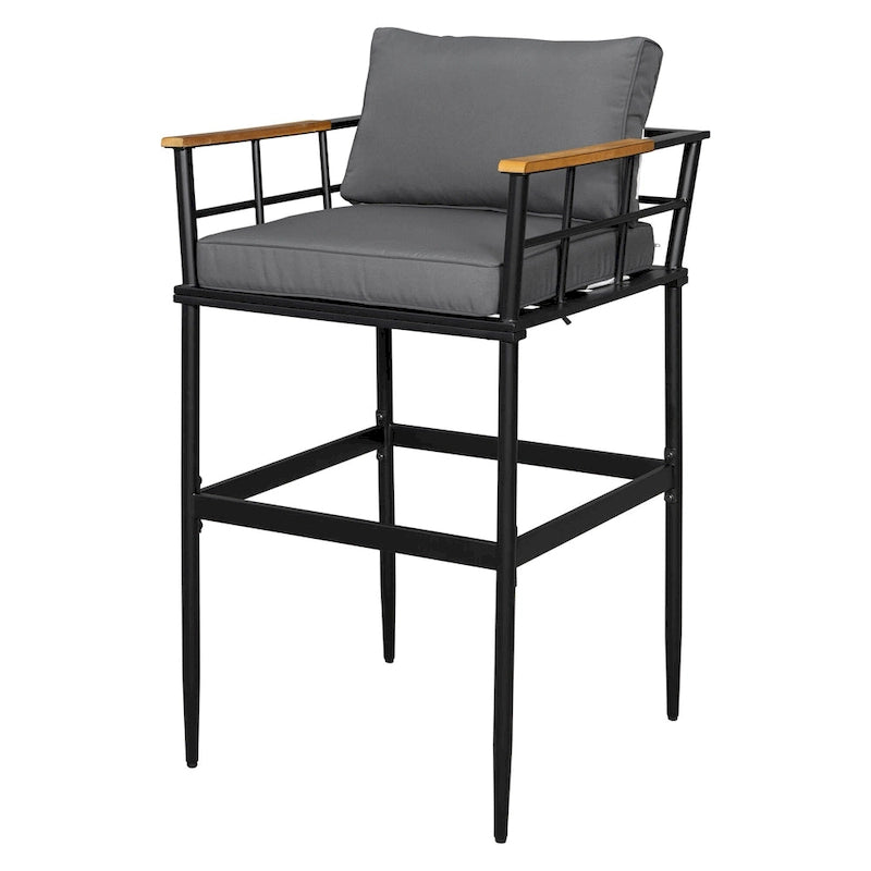 5-Piece Iron Outdoor Dining Set with Acacia Wood Armrest Suitable For Patio, Balcony Or Backyard - N/A