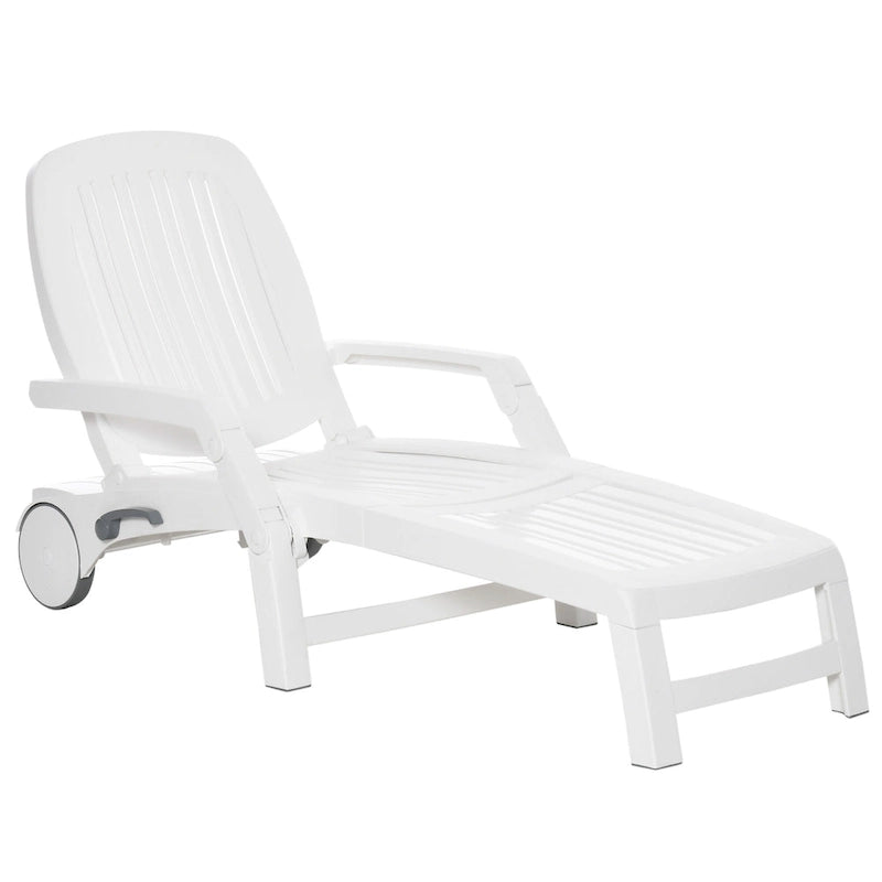 Outdoor Chaise Lounge Chair on Wheels with Storage Box, Waterproof Lounger, 5-Level Adjustable Backrest for Patio, Poolside