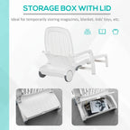 Outdoor Chaise Lounge Chair on Wheels with Storage Box, Waterproof Lounger, 5-Level Adjustable Backrest for Patio, Poolside