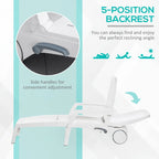 Outdoor Chaise Lounge Chair on Wheels with Storage Box, Waterproof Lounger, 5-Level Adjustable Backrest for Patio, Poolside