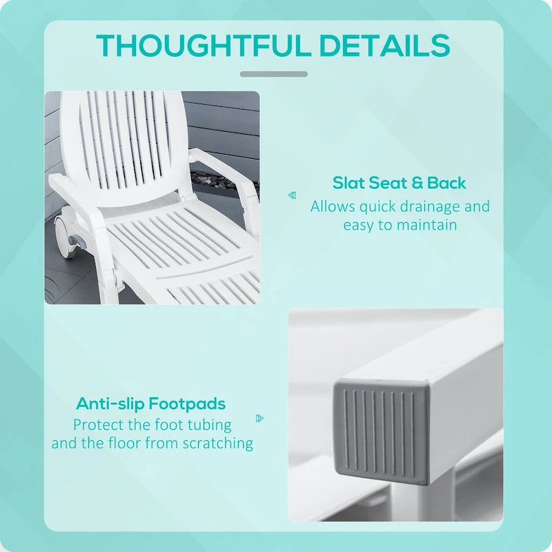 Outdoor Chaise Lounge Chair on Wheels with Storage Box, Waterproof Lounger, 5-Level Adjustable Backrest for Patio, Poolside