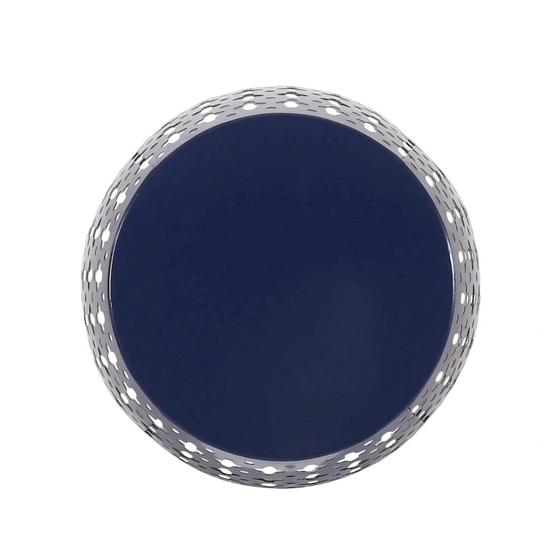 Miami Outdoor End Table, Cutout Design, Round 17 Inch, Navy Blue Iron