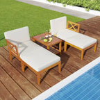 Costway 5 PCS Acacia Wood Patio Chaise Lounge Chair Set with 2-Tier - See Details