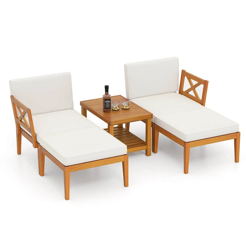 Costway 5 PCS Acacia Wood Patio Chaise Lounge Chair Set with 2-Tier - See Details