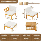 Costway 5 PCS Acacia Wood Patio Chaise Lounge Chair Set with 2-Tier - See Details