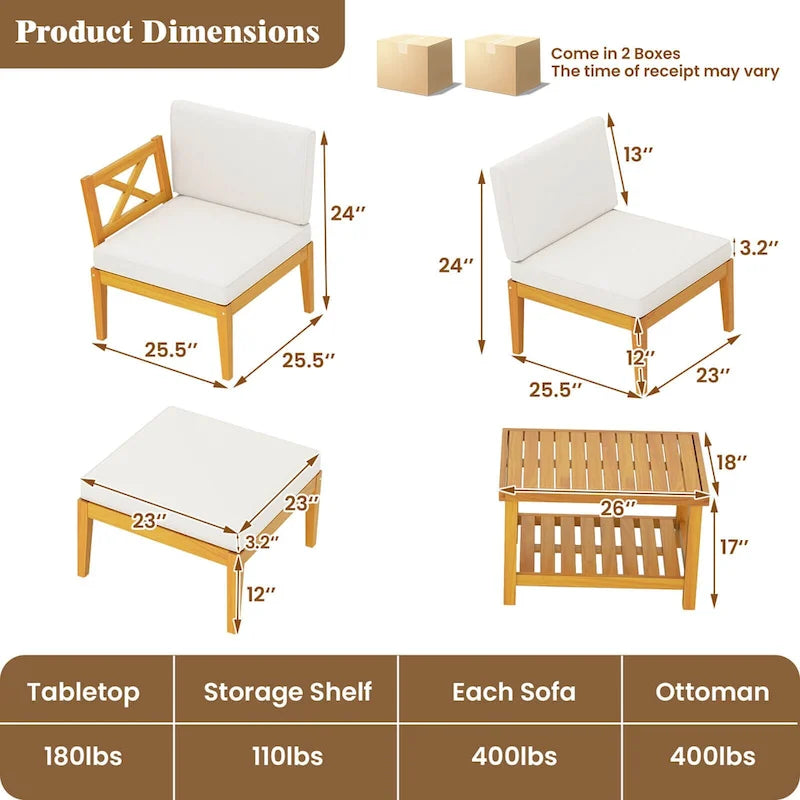 Costway 5 PCS Acacia Wood Patio Chaise Lounge Chair Set with 2-Tier - See Details
