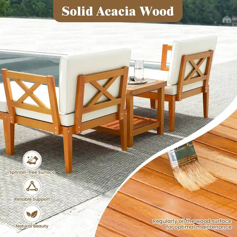 Costway 5 PCS Acacia Wood Patio Chaise Lounge Chair Set with 2-Tier - See Details