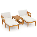 Costway 5 PCS Acacia Wood Patio Chaise Lounge Chair Set with 2-Tier - See Details