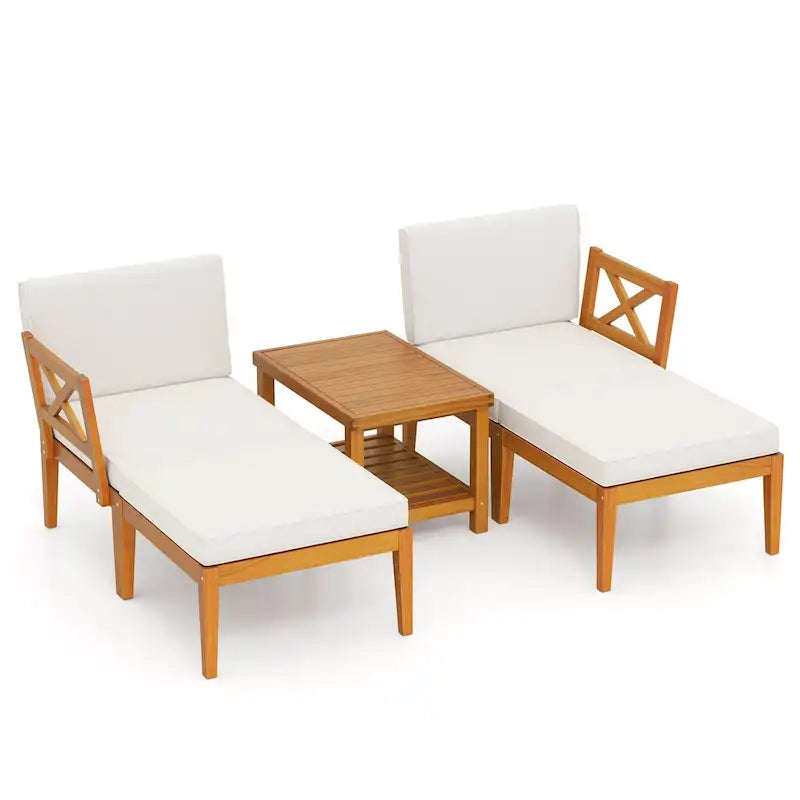 Costway 5 PCS Acacia Wood Patio Chaise Lounge Chair Set with 2-Tier - See Details