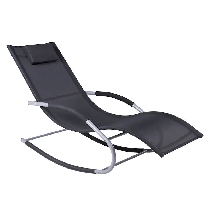 Outdoor Chaise Rocker with Detachable Pillow and Weather-Fighting Fabric, Zero Gravity Rocking Chair for Patio, Deck, Pool