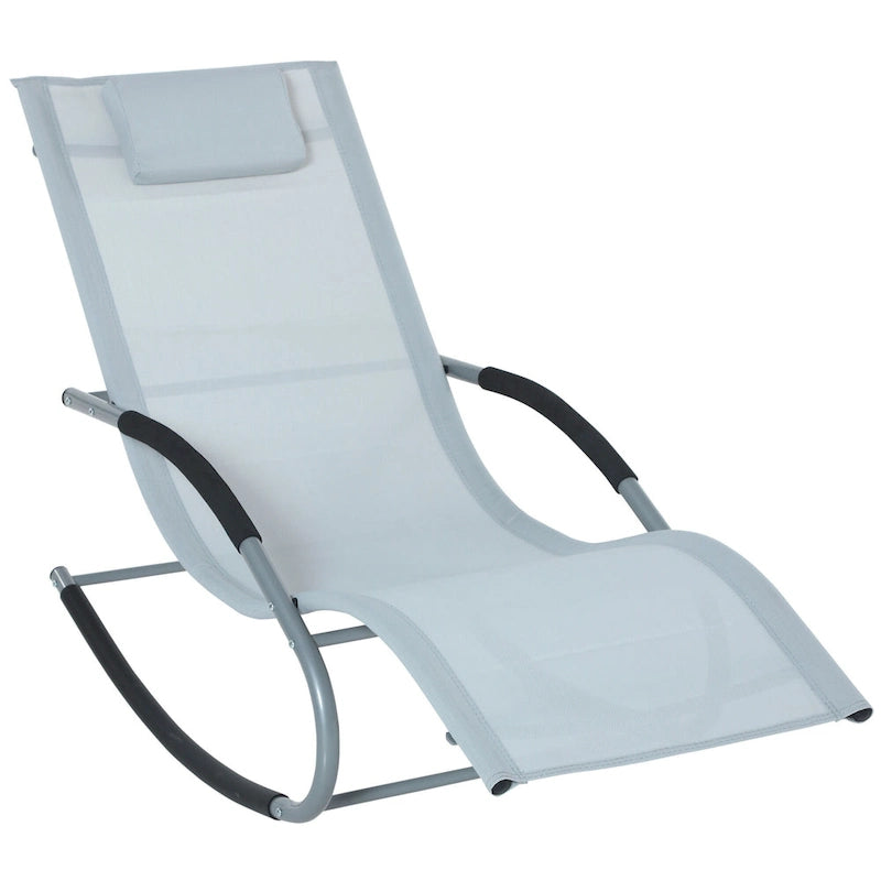 Outdoor Chaise Rocker with Detachable Pillow and Weather-Fighting Fabric, Zero Gravity Rocking Chair for Patio, Deck, Pool