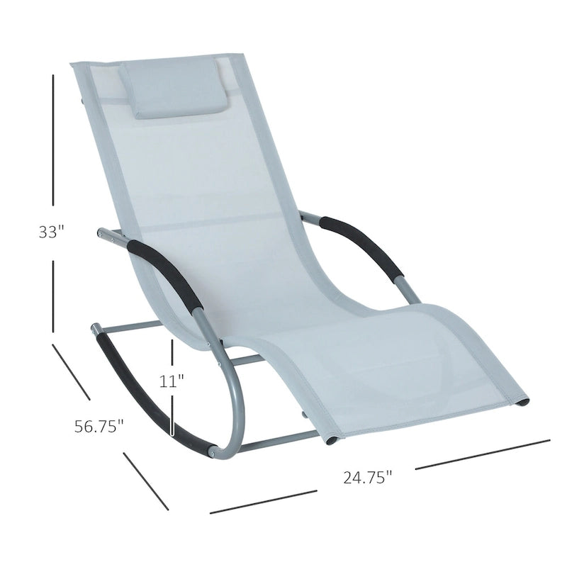 Outdoor Chaise Rocker with Detachable Pillow and Weather-Fighting Fabric, Zero Gravity Rocking Chair for Patio, Deck, Pool
