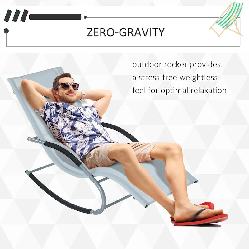 Outdoor Chaise Rocker with Detachable Pillow and Weather-Fighting Fabric, Zero Gravity Rocking Chair for Patio, Deck, Pool