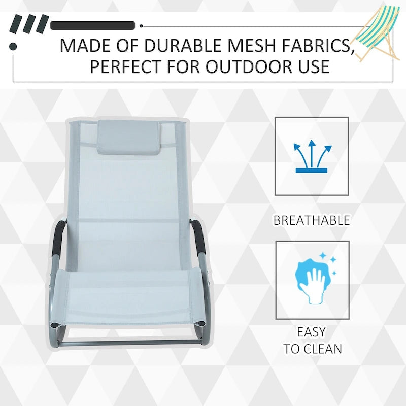 Outdoor Chaise Rocker with Detachable Pillow and Weather-Fighting Fabric, Zero Gravity Rocking Chair for Patio, Deck, Pool