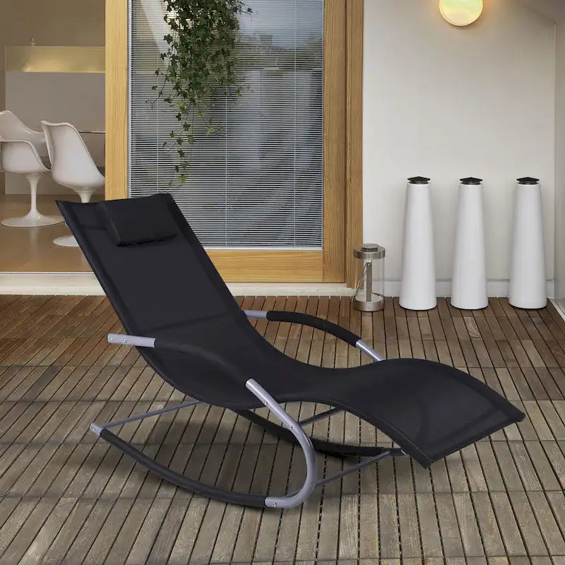 Outdoor Chaise Rocker with Detachable Pillow and Weather-Fighting Fabric, Zero Gravity Rocking Chair for Patio, Deck, Pool