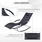 Outdoor Chaise Rocker with Detachable Pillow and Weather-Fighting Fabric, Zero Gravity Rocking Chair for Patio, Deck, Pool