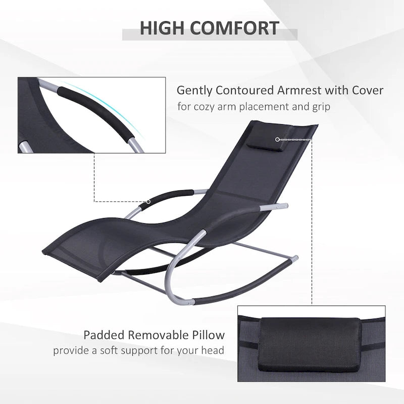 Outdoor Chaise Rocker with Detachable Pillow and Weather-Fighting Fabric, Zero Gravity Rocking Chair for Patio, Deck, Pool