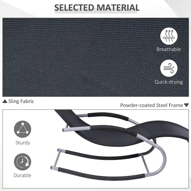 Outdoor Chaise Rocker with Detachable Pillow and Weather-Fighting Fabric, Zero Gravity Rocking Chair for Patio, Deck, Pool