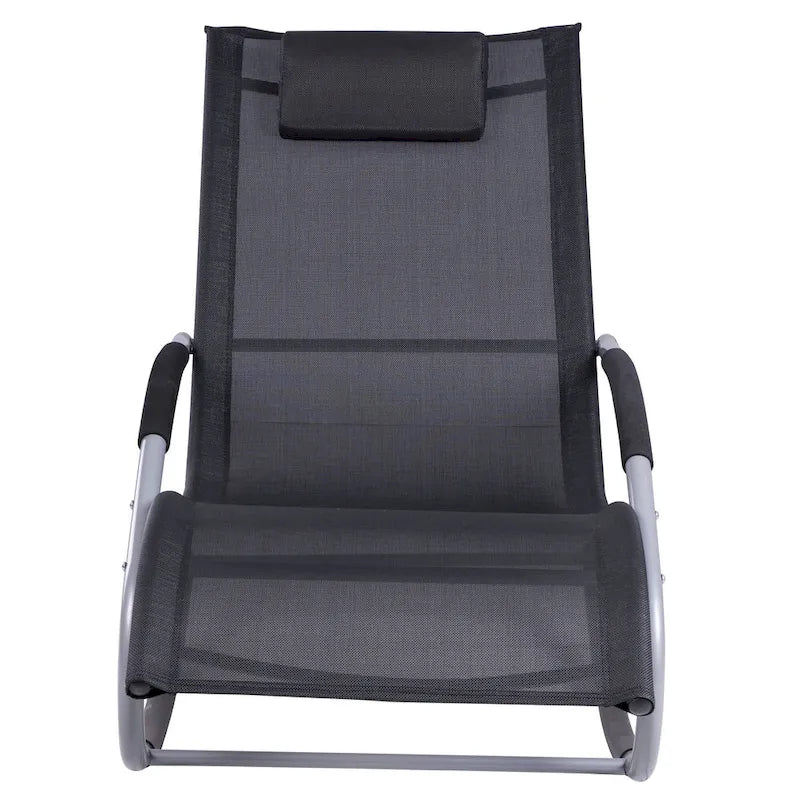 Outdoor Chaise Rocker with Detachable Pillow and Weather-Fighting Fabric, Zero Gravity Rocking Chair for Patio, Deck, Pool