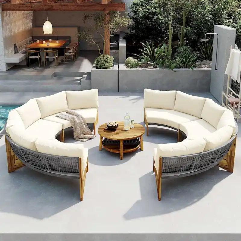 12-Person Outdoor Sectional Sofa Set with Waterproof Cushions