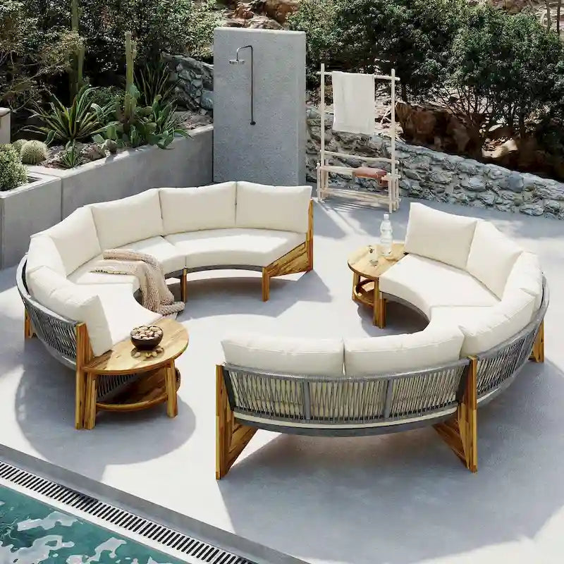 12-Person Outdoor Sectional Sofa Set with Waterproof Cushions