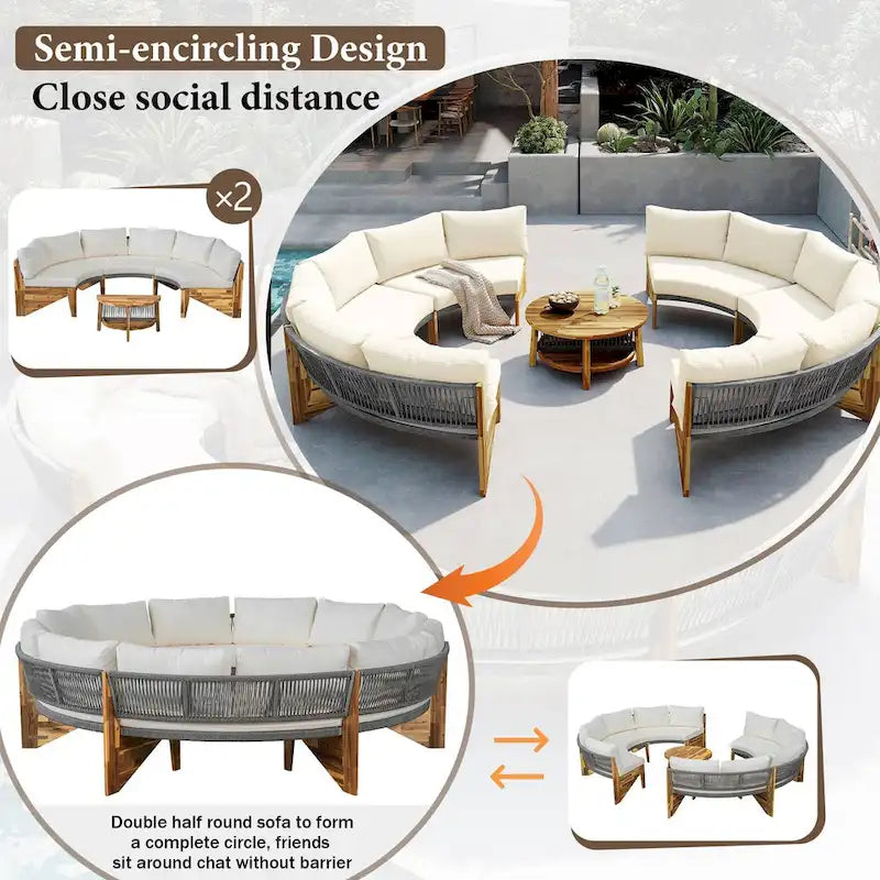 12-Person Outdoor Sectional Sofa Set with Waterproof Cushions