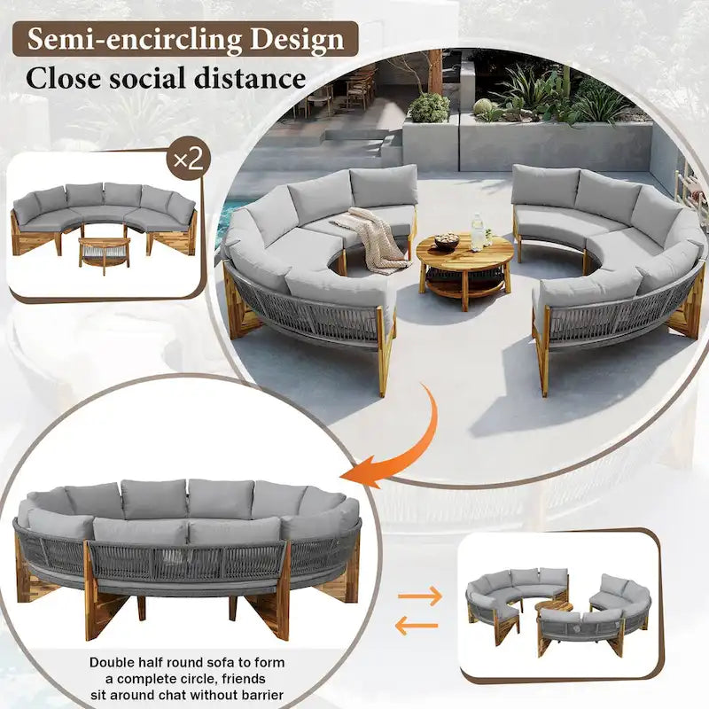 12-Person Outdoor Sectional Sofa Set with Waterproof Cushions