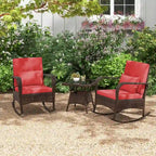 Gymax 3 Piece Outdoor Rocking Set Rattan Rocker Chairs w/ Tempered
